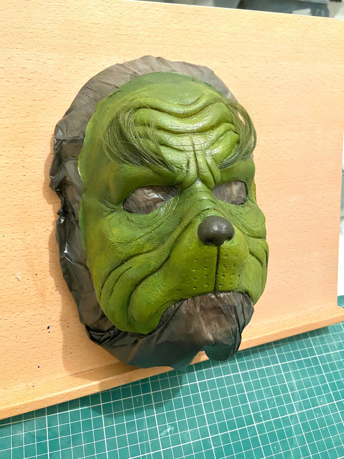 The mean green monster latex prosthetic painted
